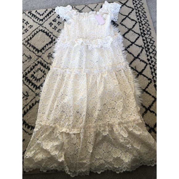 Rachel Parcell Dresses & Skirts - Rachel Parcell Smocked Lace Tiered Dress Large Ruffle NWT White/Off White. BB